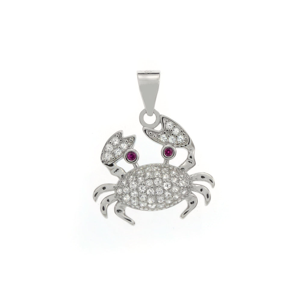 Micro pave CZ Crab Rhodium Pendant