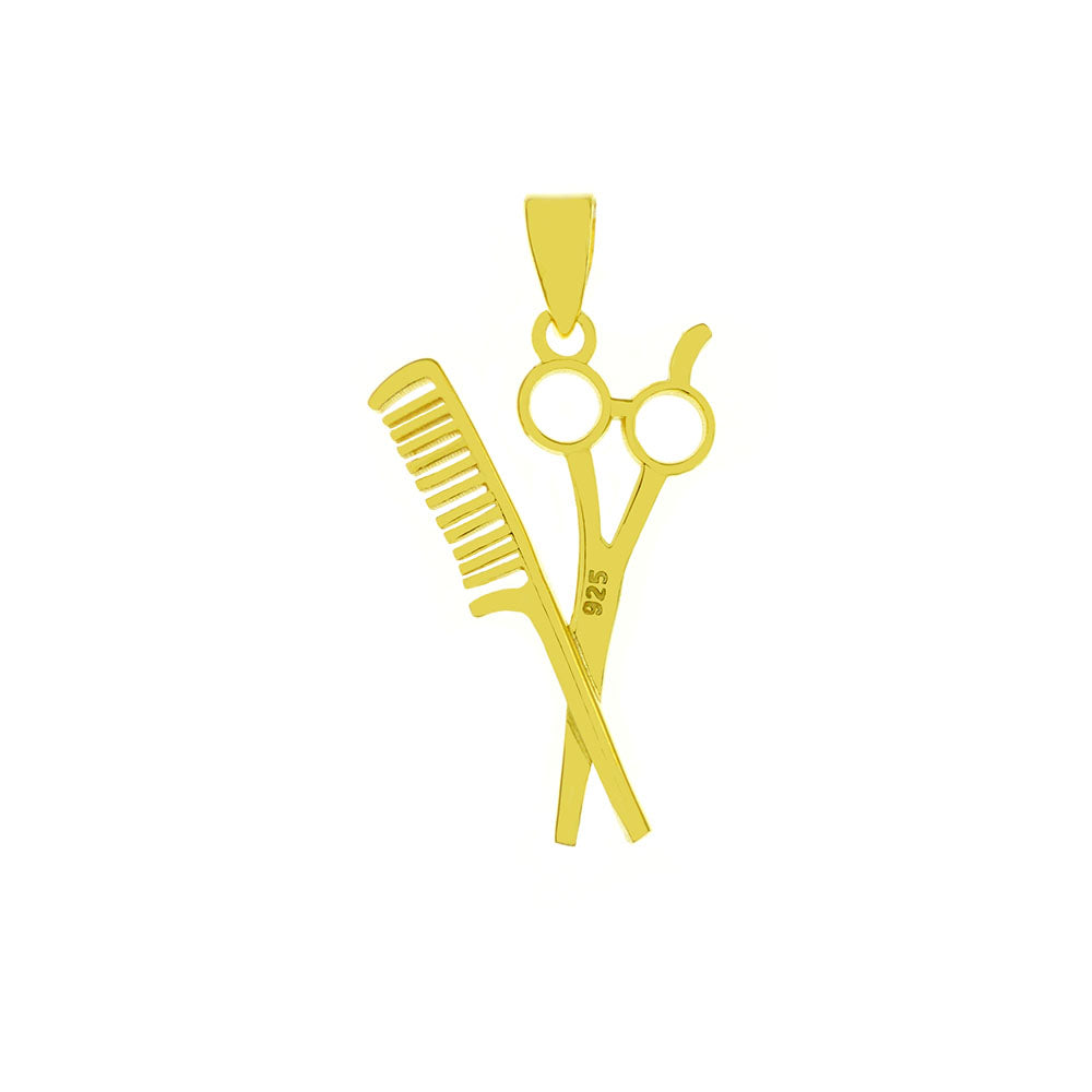 Hair Stylist Scissors Comb Gold Plated Pendant