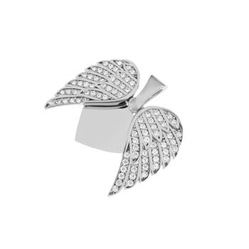 Angel Wings CZ Heart - Engravable Sterling Silver Pendant