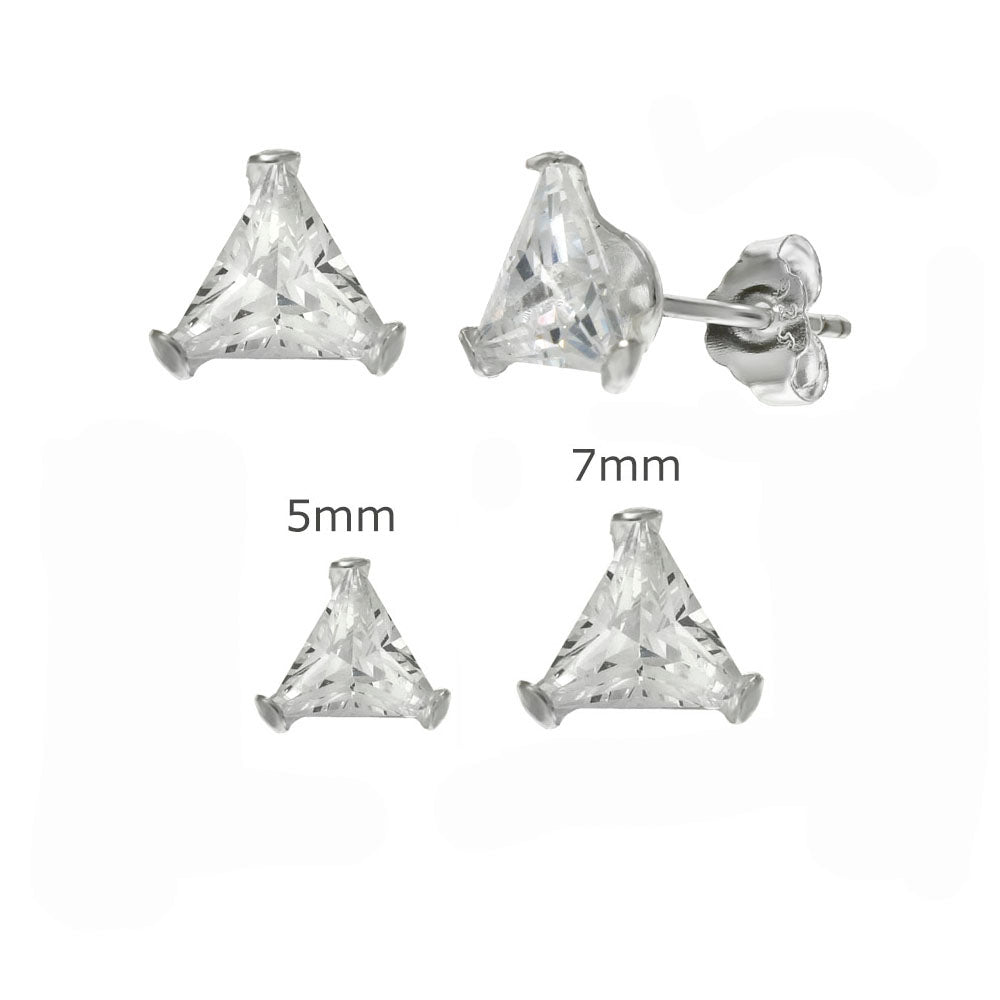 Sterling Silver CZ Triangle Stamping Stud Earrings
