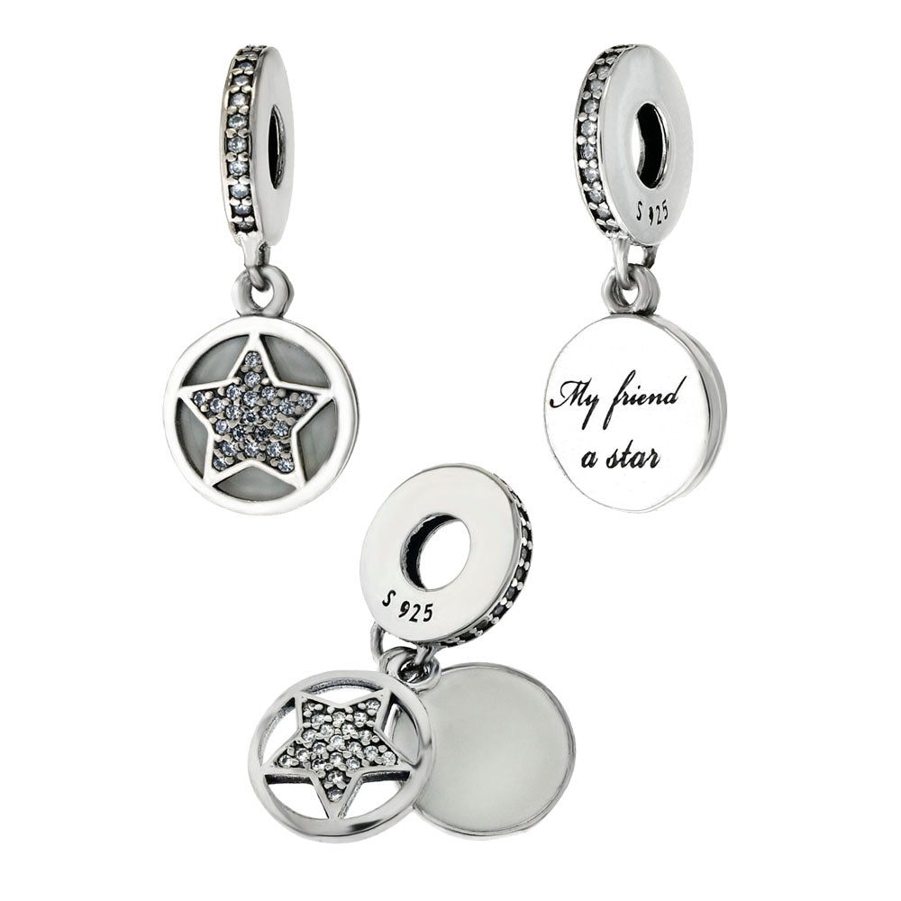 Sterling Silver Star CZ Slider Charm Pendant