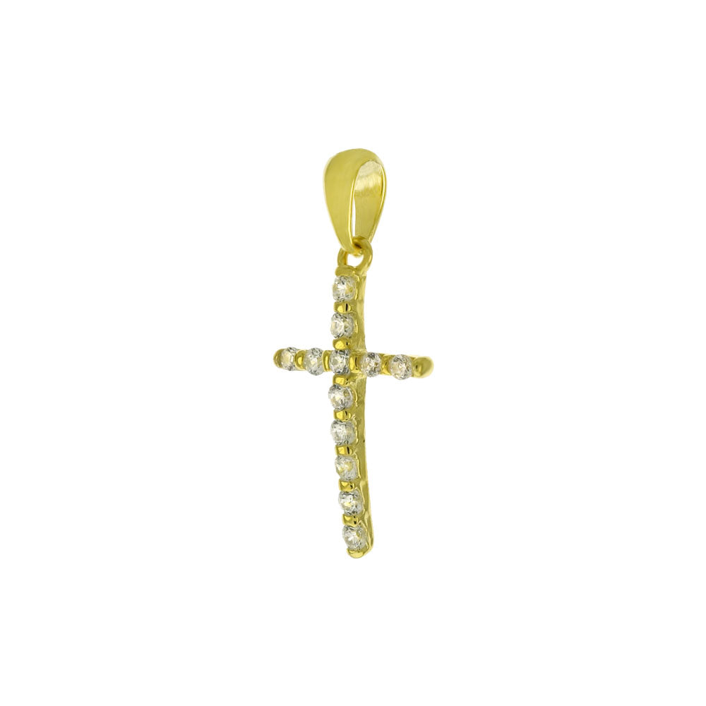 Sterling Silver Gold Plated CZ Small Cross Pendant