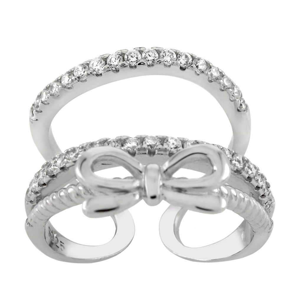 Sterling Silver Cubic Zirconia Bow Ribbon Adjustable Ring