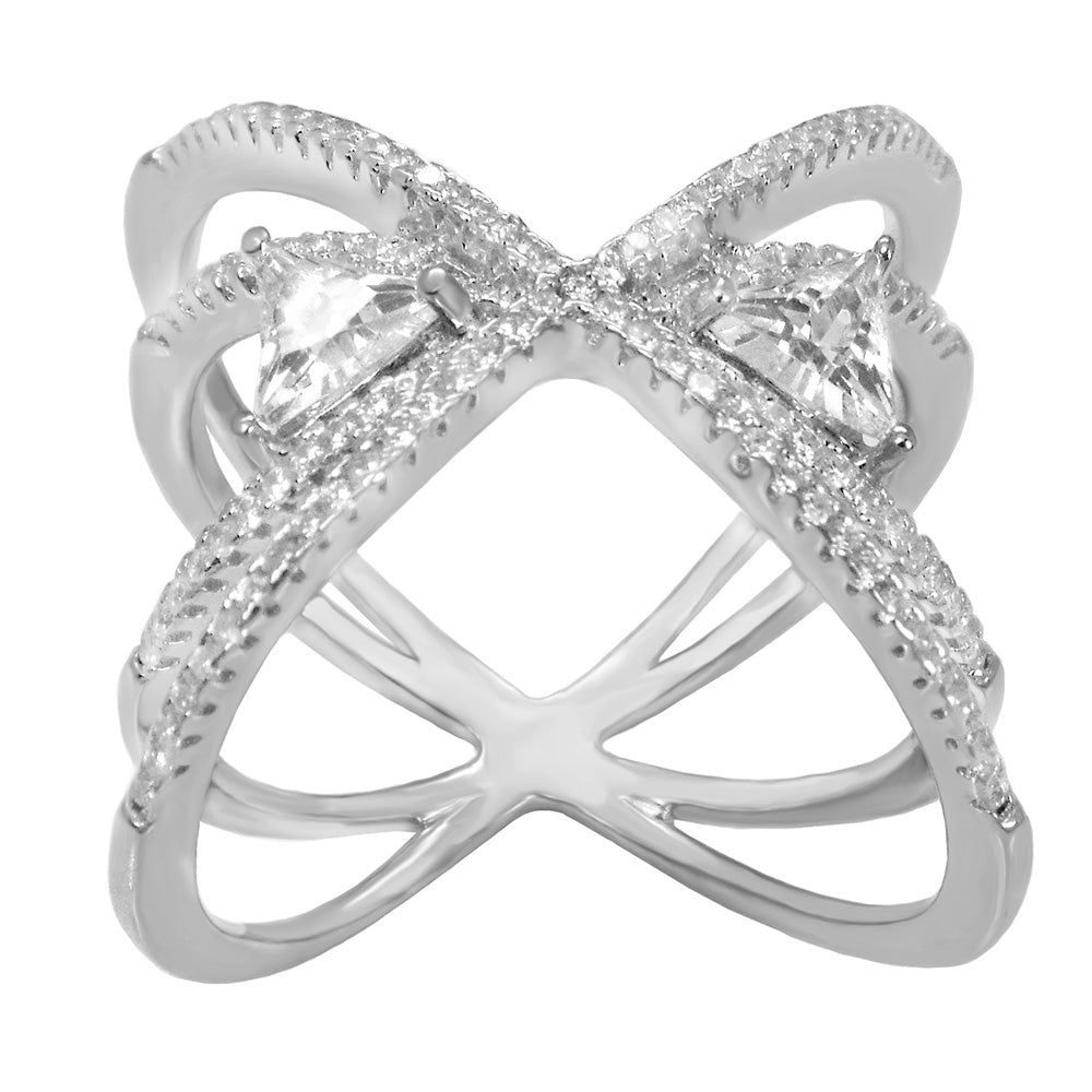 Sterling Silver Pave CZ Double Criss Cross Ring
