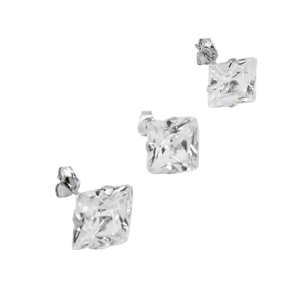 14K White Gold Princess Cut Push Back Stud Earrings