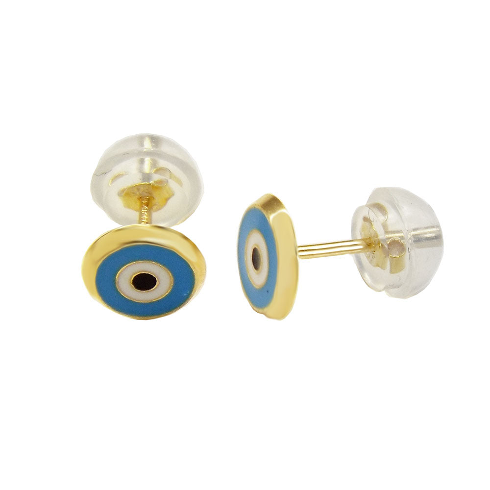 14K Gold Enamel Baby Blue Evil Eye W. Silicone Backing