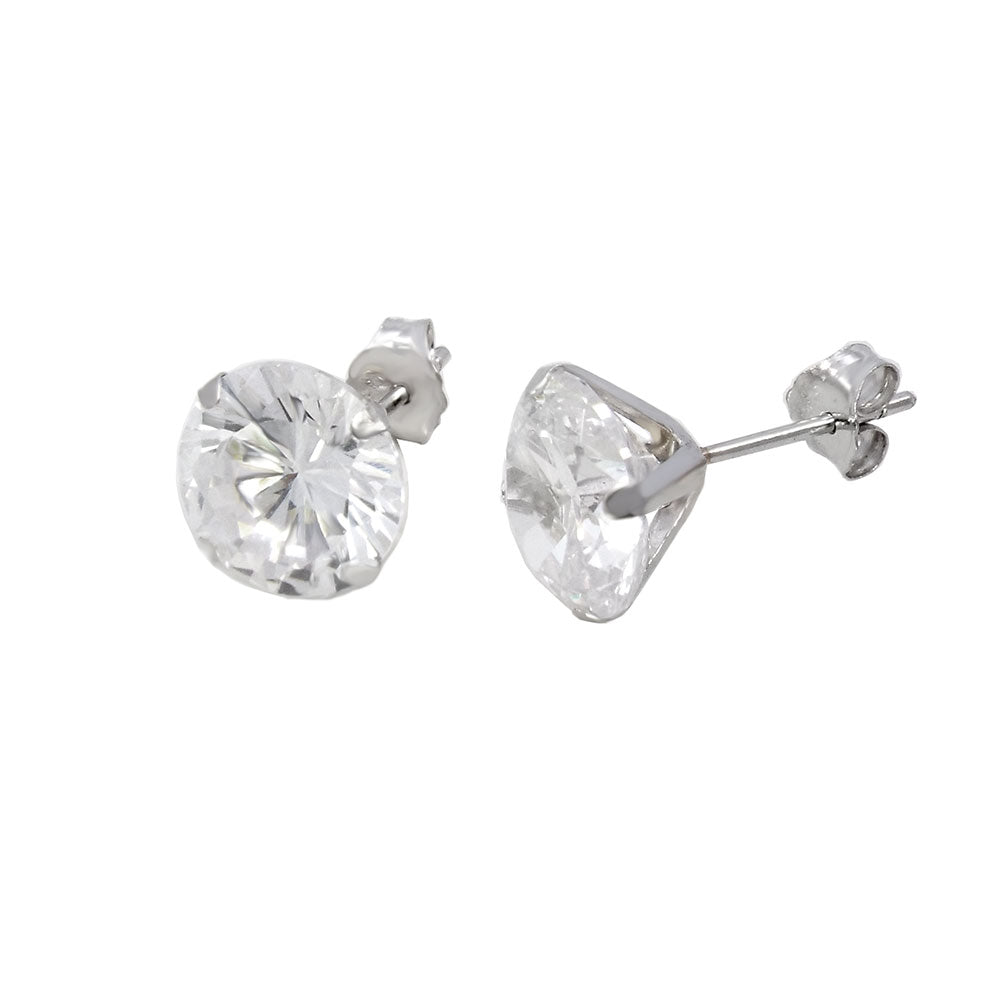 8mm Round CZ 14K White Gold Push Back Stud Earrings