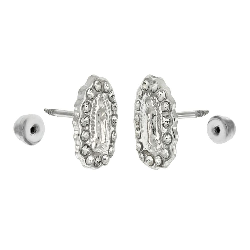 Sterling Silver Lady of Guadalupe Stud Earrings Sterling Silver Screw Back W Rainbow Crystal