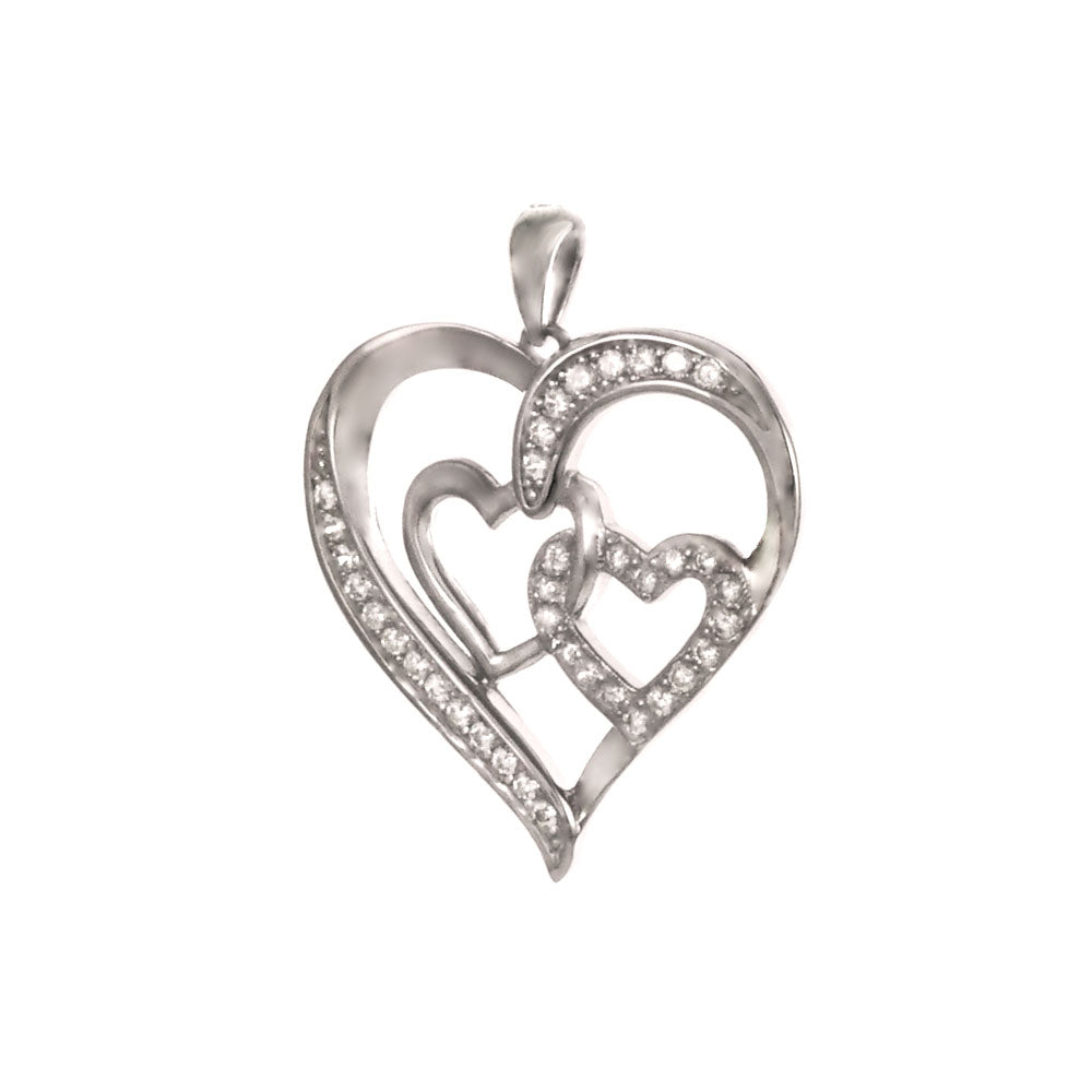 CZ Heart Sterling Silver Rhodium Pendant