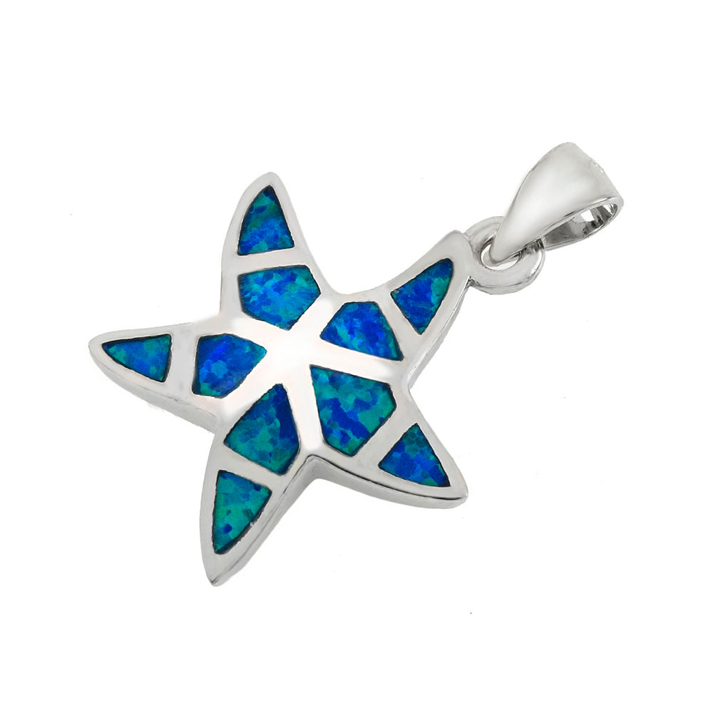 Sterling Silver Star Fish Simulated Blue Opal Pendant