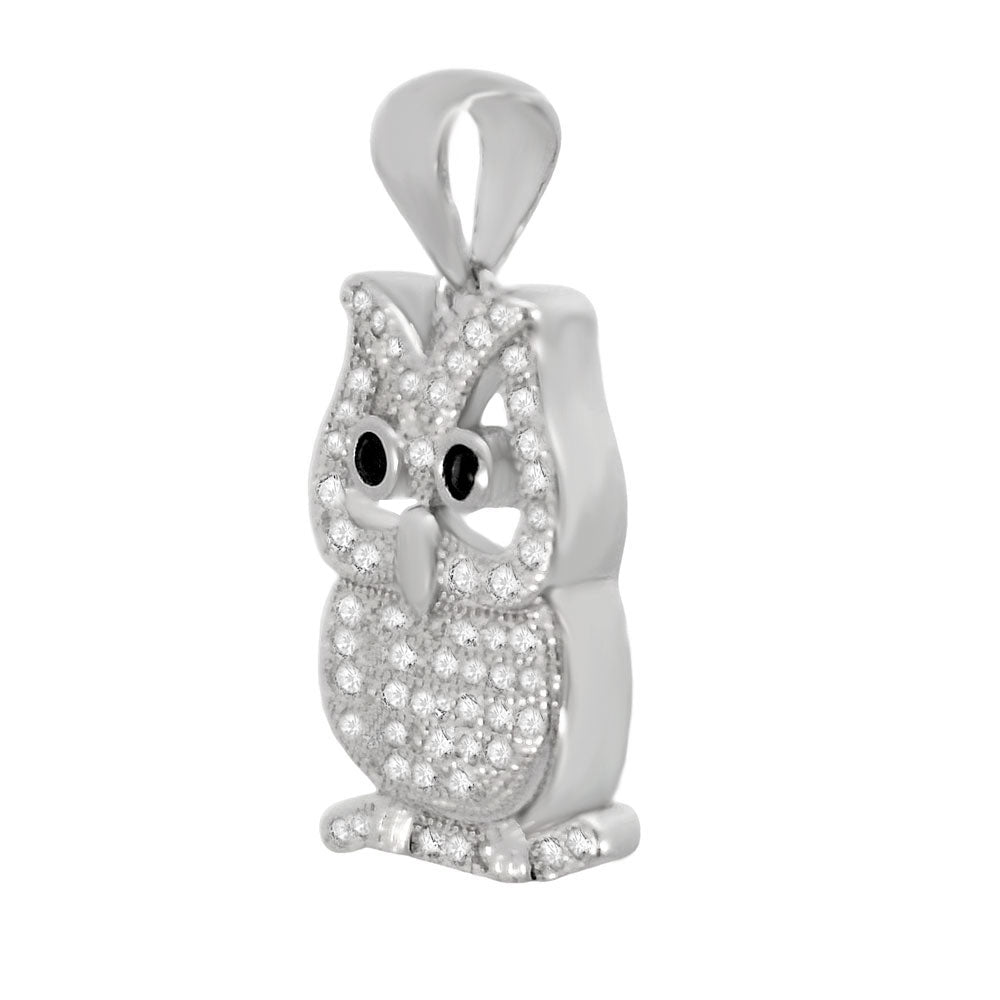 Pave CZ Owl Sterling Silver Pendant