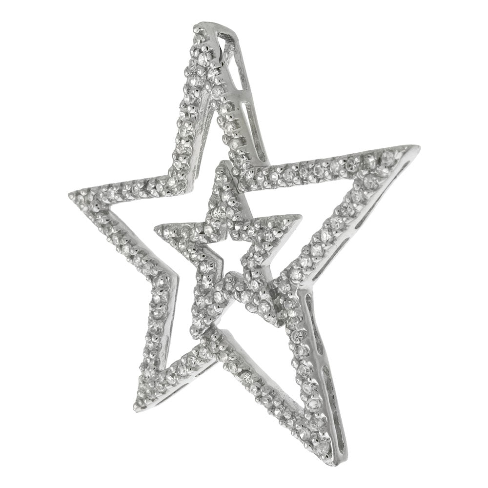 Sterling Silver Cubic Zirconia Double Star Pendant