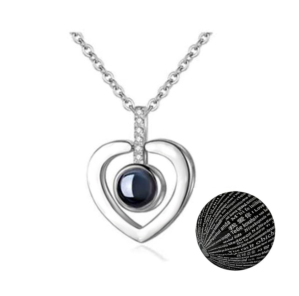 100 Languages I LOVE YOU Heart Rhodium Pendant
