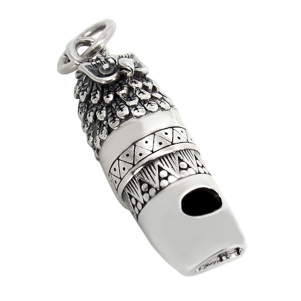 Owl Whistle Sterling Silver Oxidized Pendant
