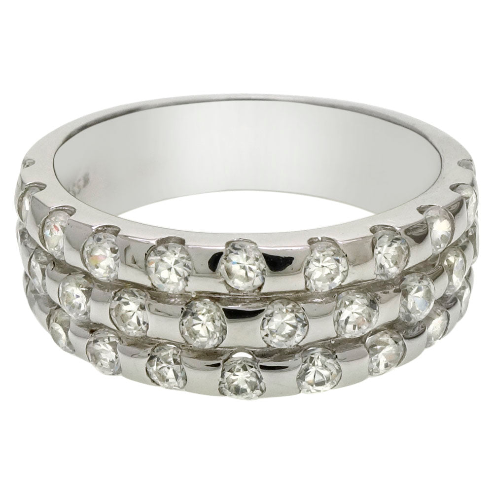 Sterling Silver 3 Lines Cubic Zirconia Band Ring
