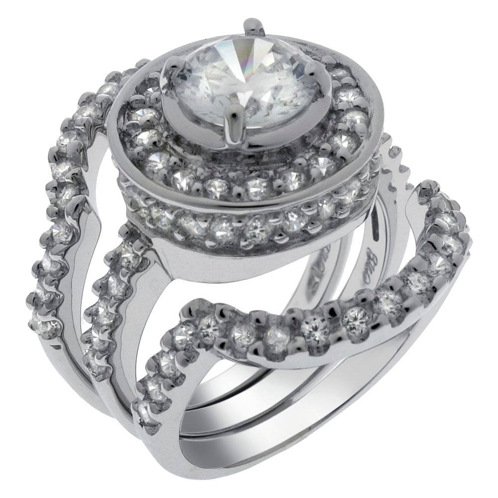 8mm Round CZ 3 Pieces Halow Wedding Ring Set
