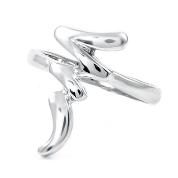 Sterling Silver Polished Lightning Bolt Rhodium Ring