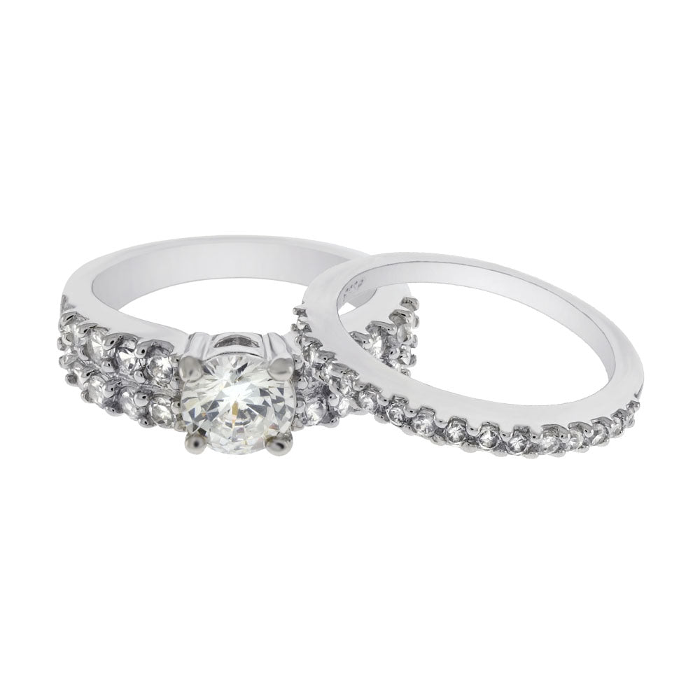 Sterling Silver 6mm Round Cubic Zirconia 2 Rings Set