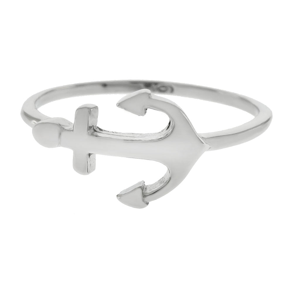 Sterling Silver Anchor Rhodium Ring