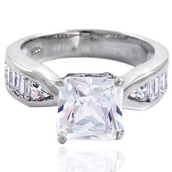 Sterling Silver Princess 8x8mm - Baguette CZ Engagement Ring