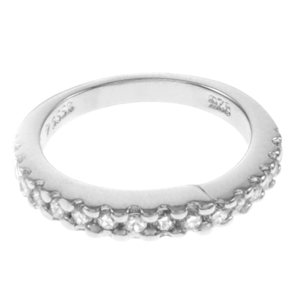 Prong Set CZ Sterling Silver Rhodium Band Ring