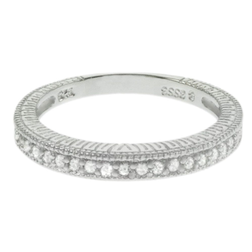 Sterling Silver Round CZ Rhodium Ring