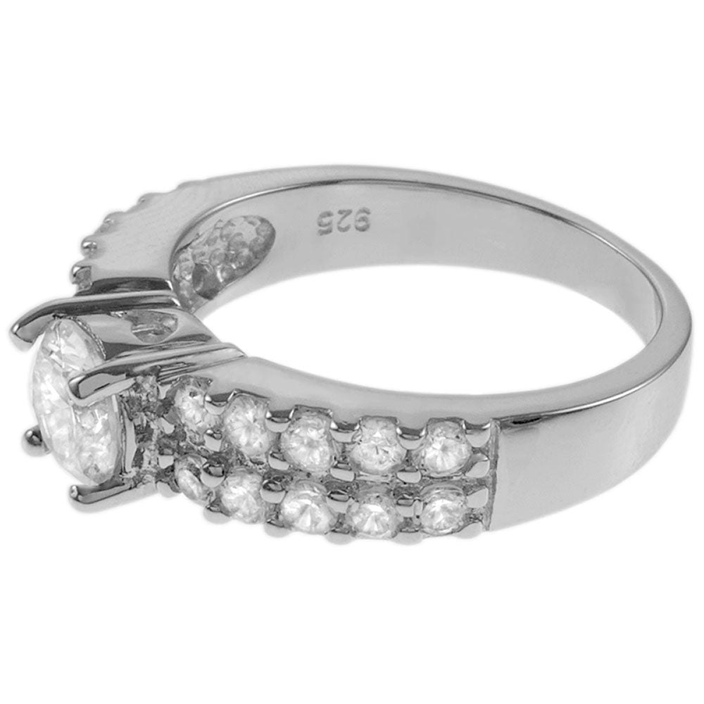6mm Round CZ Rhodium Engagement Ring