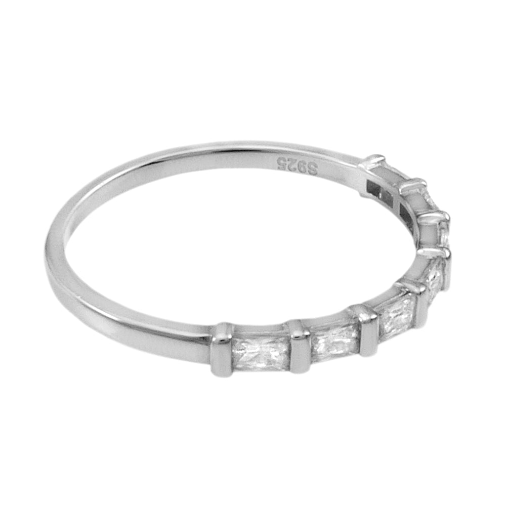 Baguette CZ Sterling Silver Rhodium Band Ring