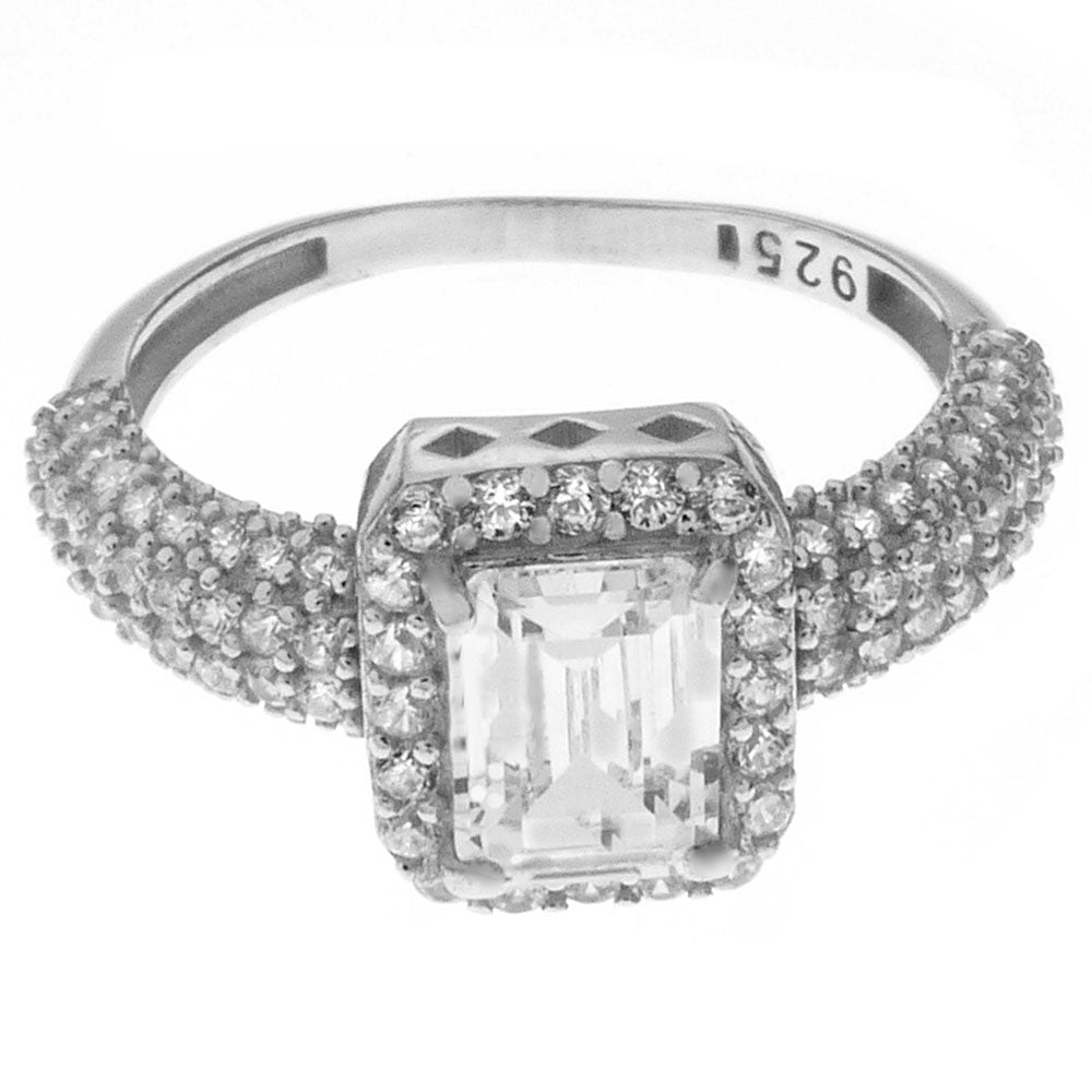 Emerald Cut Halo CZ Engagement Ring