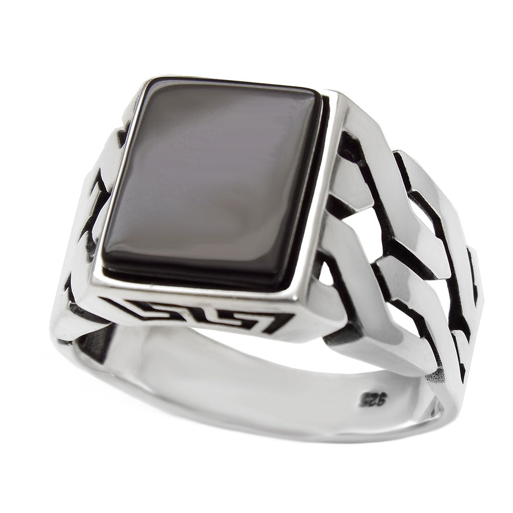 Rectangular Black Onyx Sterling Silver Men Ring
