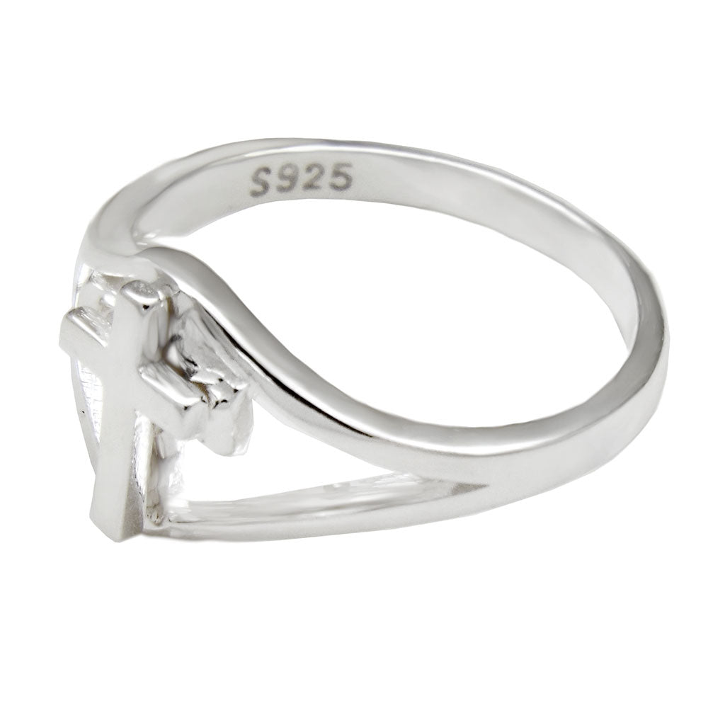 Sterling Silver Diamond Cut Cross Ring