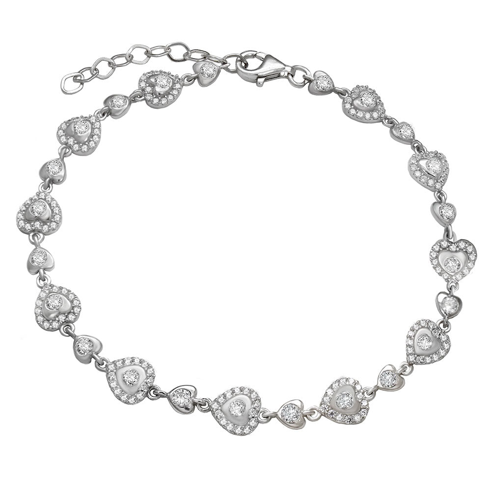 Sterling Silver Cubic Zirconia Halo Heart Bracelet