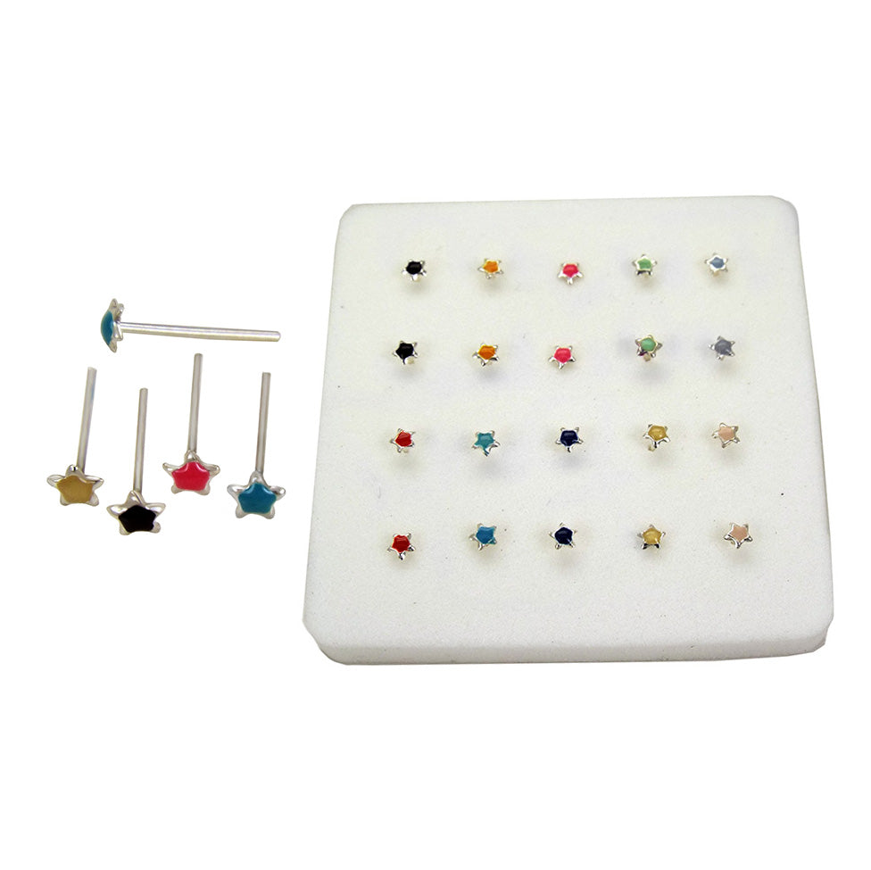 Sterling Silver Assorted Color Star 1 8mm Nose Stud Straight End