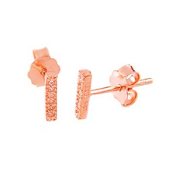 Sterling Silver Rose Gold Plated Bar Stud Earrings