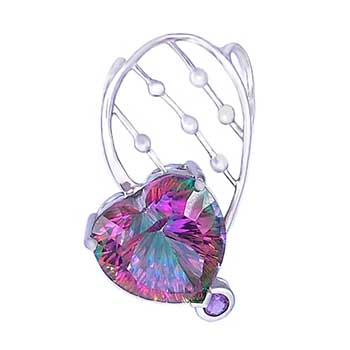 Heart Shaped Mystic Topaz Bali Sterling Silver Pendant