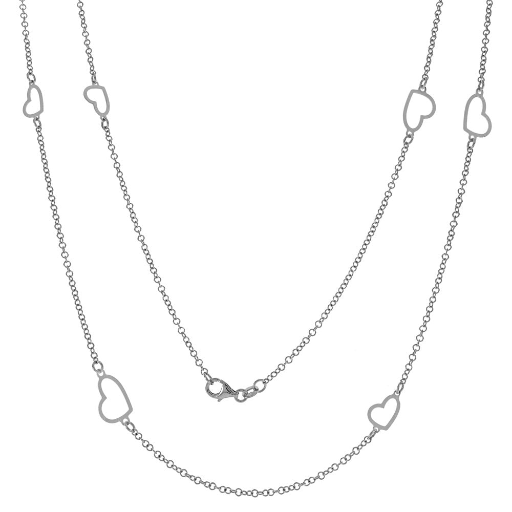 Italian Sterling Silver Rolo Fancy Heart Long Necklace