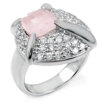 Rose Quartz - CZ Sterling Silver Ring