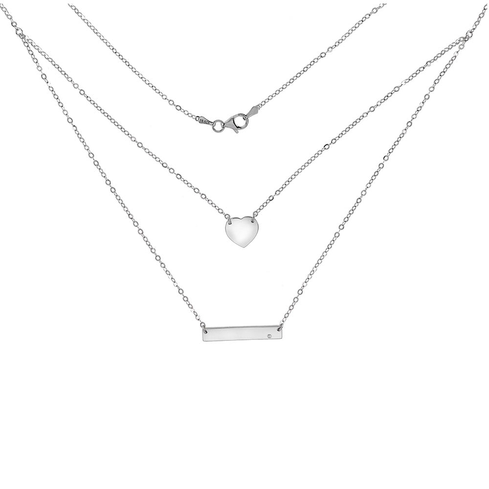 Heart & Bar Rhodium Plated Necklace