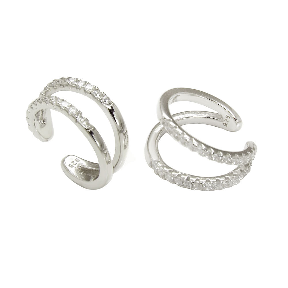 Sterling Silver 2 Lines cubic Zirconia Sterling Silver Ear Cuff Earrings