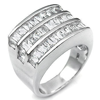 3 Lines Baguette Cubic Zirconia Mens Ring