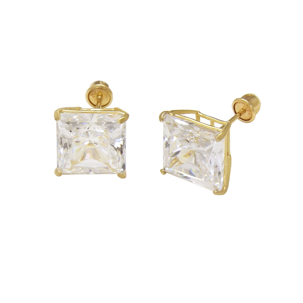 14k Gold Stud in Clear White Gemstone Earrings