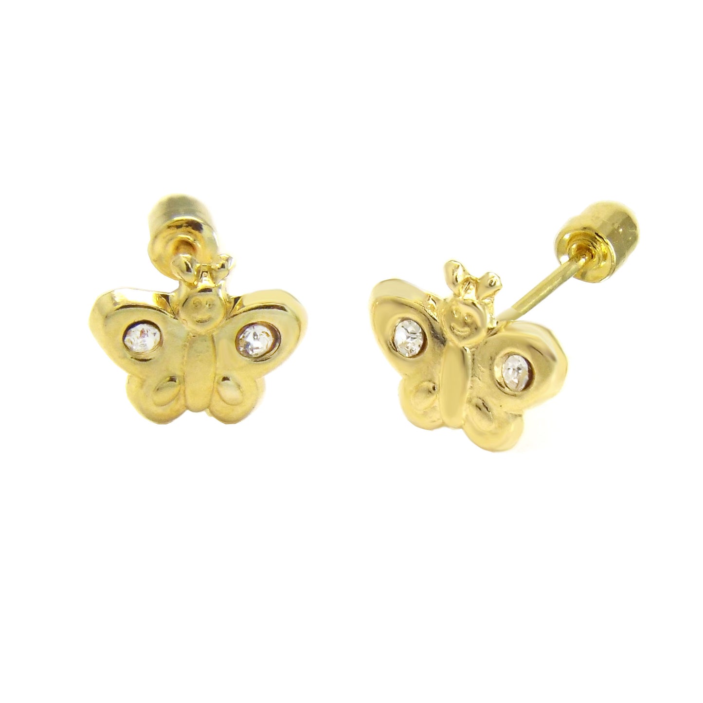 14K Gold Butterfly Screw Back Stud Earrings