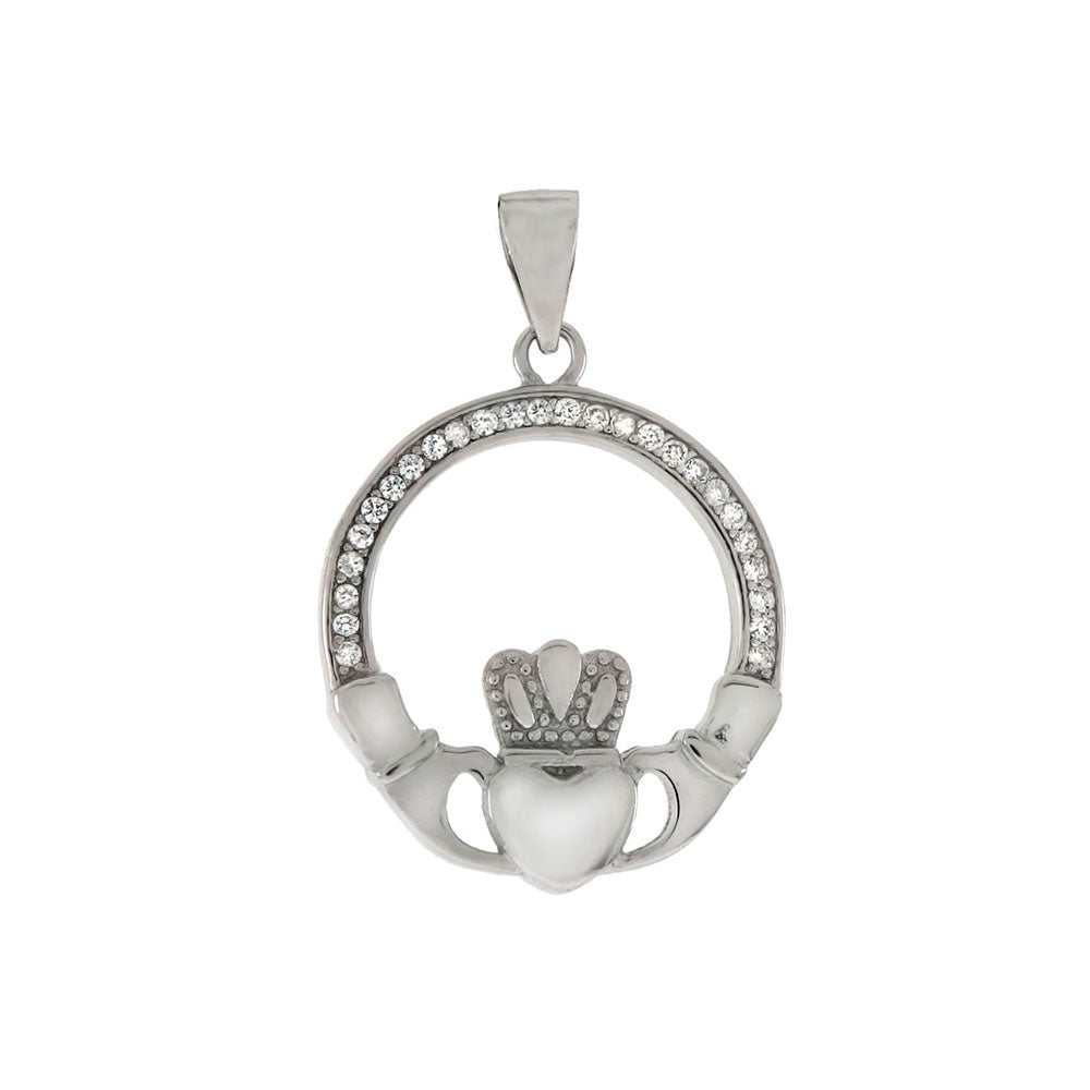 Claddagh Sterling Silver Rhodium Pendant