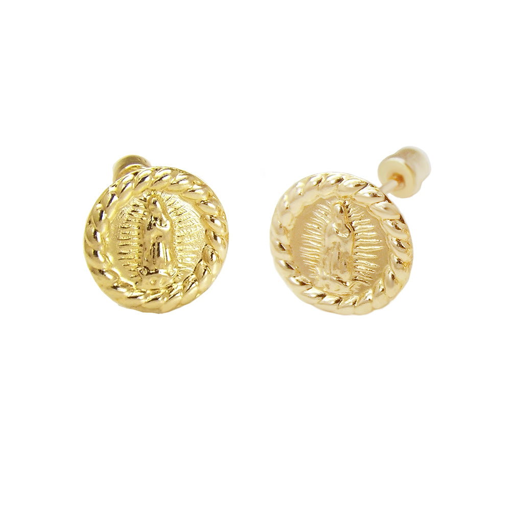 Lady of Guadalupe 14K Gold Stud Earrings Screw Back