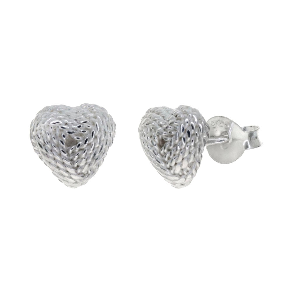 Sterling Silver Mesh Heart Love Knot Stud Earrings