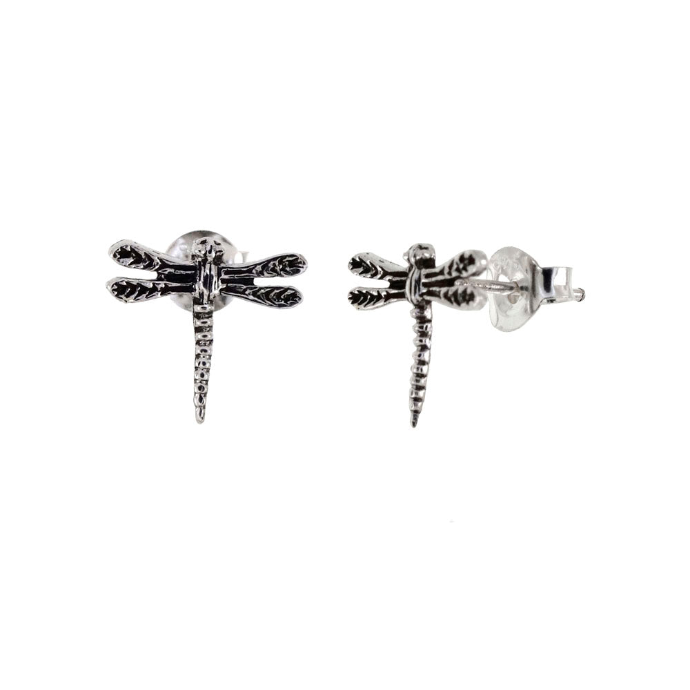 Sterling Silver Dragonfly Oxidized Stud Earrings