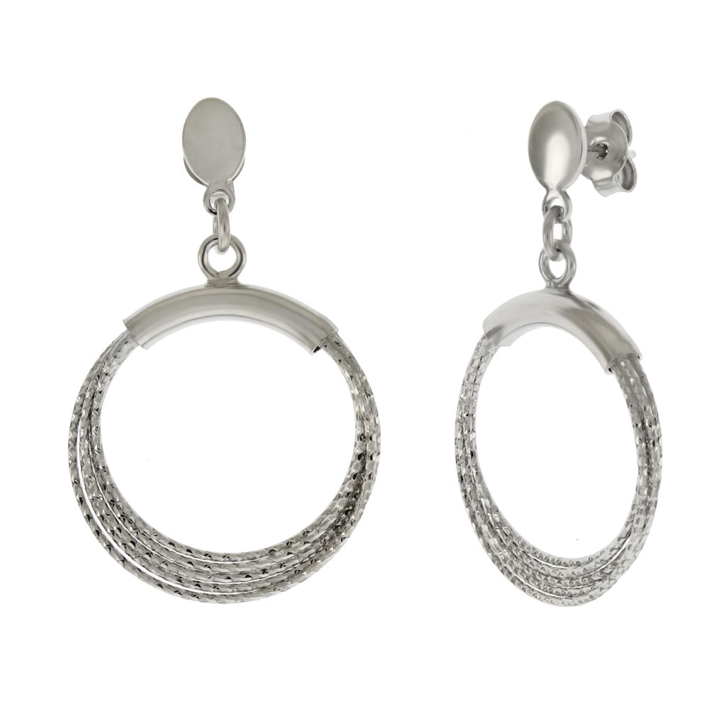 Italian Sterling Silver Fancy D C Loops Dangle Rhodium Earrings
