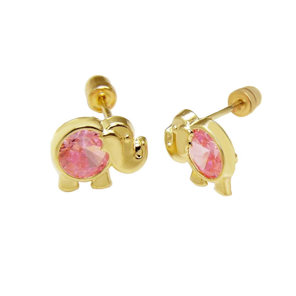 14K Gold and Pink Elephant Stud Earrings
