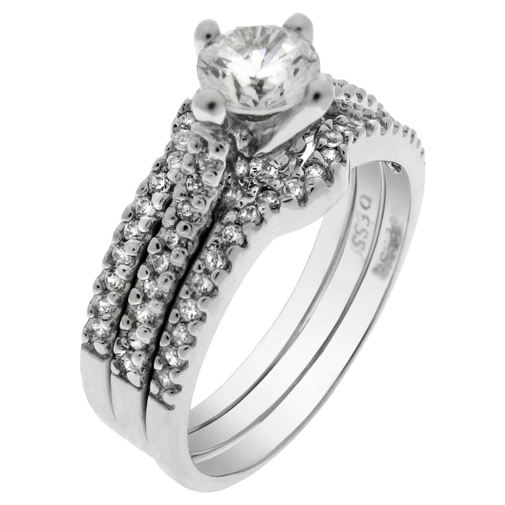 Round Cut CZ Three Piece Sterling Silver Stackable Ring Set