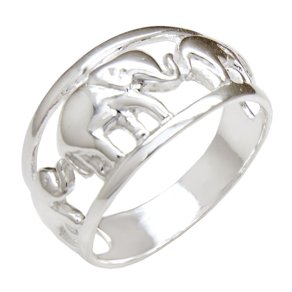 Three Elephants Sterling Silver Band Ring